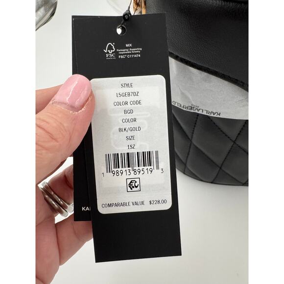 Karl Lagerfeld Paris Black Quilted Bucket Crossbody Bag with Gold Hardware - Picture 2 of 6